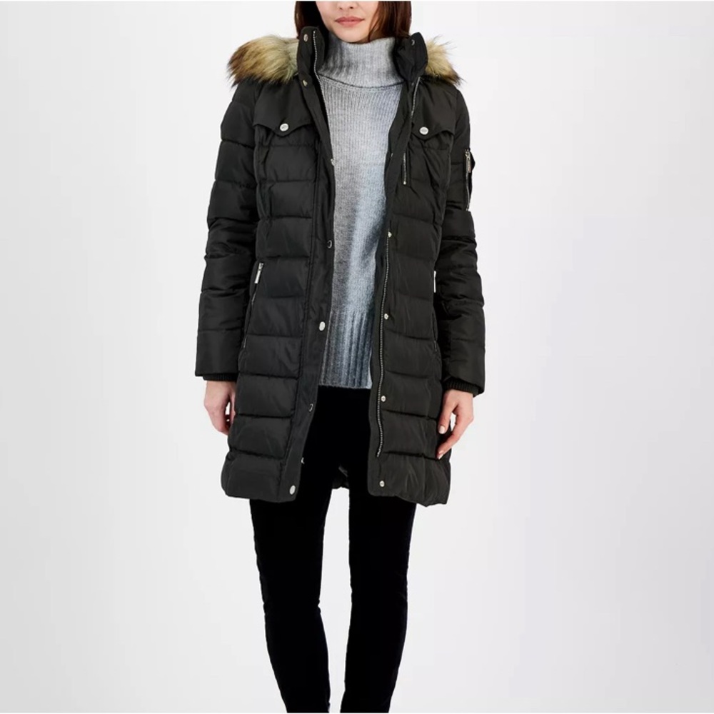 Michael Kors Women's Faux-Fur-Trim Hooded Puffer Coat, Petite Small